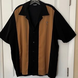 Steady last call vintage bowling shirt martini glass black gold short sleeve XL